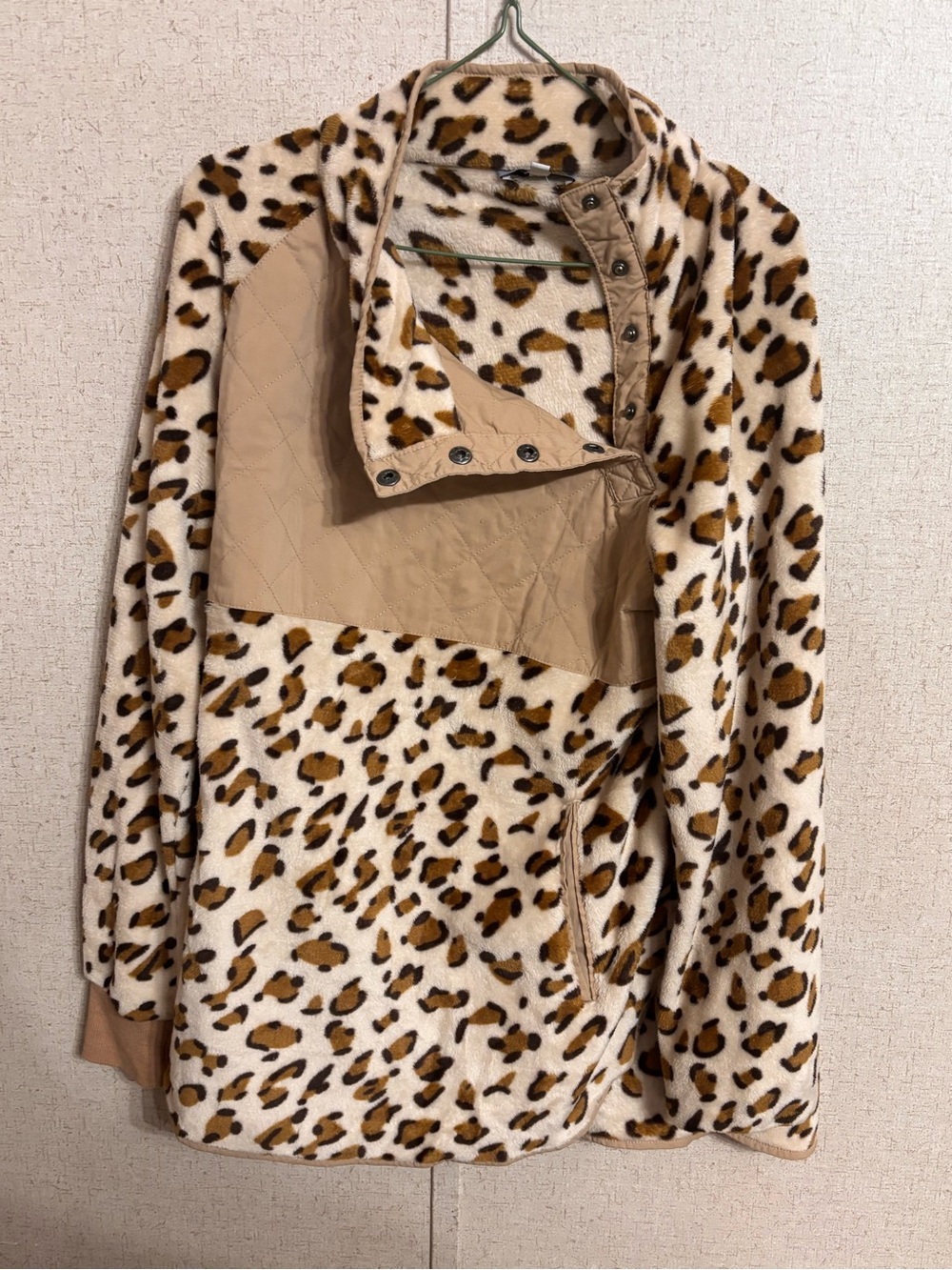 white birch Leopard Print Teddy Jacket in Beige and Brown